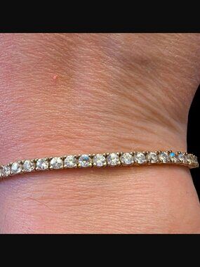925 Sterling Silver Yellow Gold Vermeil 3.5mm CZ Size 6.5" Tennis Bracelet